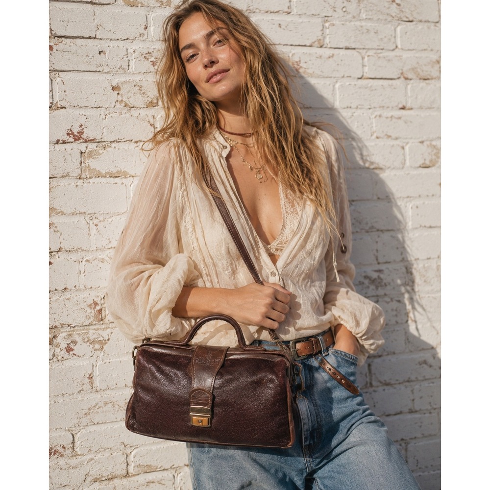 Elkarti Morocco Handmade Brown Leather Hair-on-Hide Crossbody Doctor Bag